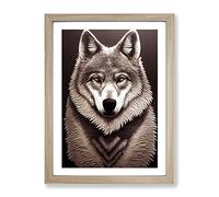 Amazing Wolf Framed Wall Art Print A2 Oak
