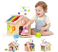 AmazingJoy Wooden Activity Cube for Toddlers 1-3 with Press to Go Car Toy Montessori Baby Educational Learning Toys for Kids Multipurpose Infant Activity Center for Girls Boys 1+ Year Old