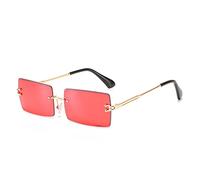 AmazingRose Retro Frameless Rectangular Sunglasses for Women Men Fashion Retro Rectangle Glasses Square Sunglasses, Gold/Red, One Size