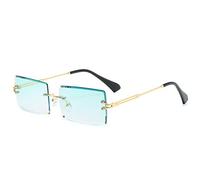 AmazingRose Retro Frameless Rectangular Sunglasses for Women Men Fashion Retro Rectangle Glasses Square Sunglasses, Gold/Light Green, One Size