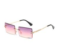 AmazingRose Retro Frameless Rectangular Sunglasses for Women Men Fashion Retro Rectangle Glasses Square Sunglasses, Gold/Purple, One Size