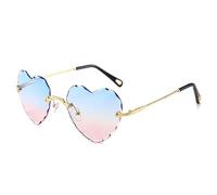 AmazingRose Retro Rimless Heart Shaped Sunglasses for Men and Women, Blue pink, One Size