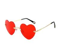 AmazingRose Retro Rimless Heart Shaped Sunglasses for Men and Women, red, One Size