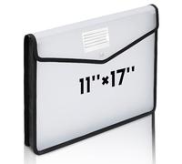 AmazingSpark 1 Pcs 11 x 17 Inch Expandable Tabloid Size Document Folder Organizers with Snap Closure & Label, Clear Plastic Expanding File Folder for A3 Ledger Size Plots Charts (Black)