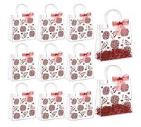 AmazingSpark 10 Set Cheer Clear PVC Gift Bags with Handles Reusable Party Favor Bags with Raffia Ribbon Plastic Gift Bag for Cheer Team Cheerleader (Maroon)