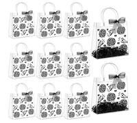 AmazingSpark 10 Set Cheer Clear PVC Gift Bags with Handles Reusable Party Favor Bags with Raffia Ribbon Plastic Gift Bag for Cheer Team Cheerleader (Black)