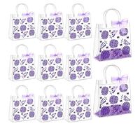 AmazingSpark 10 Set Cheer Clear PVC Gift Bags with Handles Reusable Party Favor Bags with Raffia Ribbon Plastic Gift Bag for Cheer Team Cheerleader (Purple)