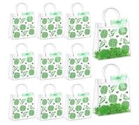 AmazingSpark 10 Set Cheer Clear PVC Gift Bags with Handles Reusable Party Favor Bags with Raffia Ribbon Plastic Gift Bag for Cheer Team Cheerleader (Green)