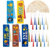 AmazingSpark 100 Pcs Father's Day Wood Bookmarks Bulk DIY Crafts Kit, 50 Set Blank Coloring Bookmarks with Tassel for Classroom Gifts Exchange Activity Reading Party Favor Reward Goodie Fillers