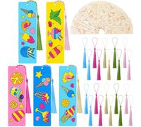AmazingSpark 100 Pcs Ice Cream Wood Bookmarks Bulk DIY Crafts Kit, 50 Set Summer Blank Coloring Bookmarks with Tassel for Classroom Gifts Exchange Reading Party Favor Reward Goodie Fillers