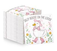 AmazingSpark 100 Pcs One Silly Goose Paper Napkins Disposable Pink Bow Goose Luncheon Dinner Napkins Birthday Decorations for 1st Birthday Party Baby Shower Party Table Supplies