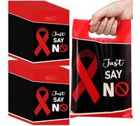 AmazingSpark 100 Pcs Red Ribbon Week Awareness Goody Gift Bags Bulk Drug Free Cancer Awareness Treat Bag for Aplastic Anemia Drug Free Product Stroke Heart Disease