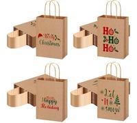 AmazingSpark 100 Pcs Small Christmas Kraft Gift Bags with Handles Red Green Christmas Paper Bags Bulk for Wrapping Goody Treat Xmas Holiday Decorations Party Favors Supplies 4 Design, 5.91x3.15x8.27