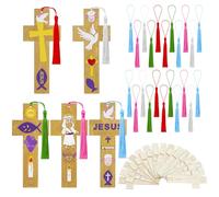 AmazingSpark 100 Pcs Wood Bookmarks Bulk DIY Crafts Kit, 50 Set Blank Coloring Bookmarks with Tassel for Classroom Gifts Exchange Activity Reading Party Favor Reward Goodie Fillers (Christian)