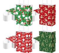 AmazingSpark 100 Pieces Christmas Gift Bags Bulk Xmas Treat Candy Goodie Bags with Santa Snowman Christmas Tree Elk Pattern for Xmas Party Favors Gift Wrapping