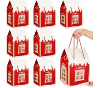 AmazingSpark 12 Pack Large House Shaped Christmas Gift Boxes with Handle 11.8 x 7.9 x 7 Inches Large Holiday Candy Box, Real Estate Agent Gift House Shaped Paper Bag Christmas Ornaments Cardboard