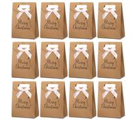 AmazingSpark 12 Pcs Merry Christmas Kraft Party Paper Bag Set with Bow Holiday Paper Gift Portable Bags Holiday Gift Birthday Decoration Suitable for Christmas Party Supplies