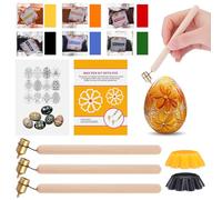 AmazingSpark 12 Pcs Ukrainian Easter Egg Decorating Kit Include 3 Kistka Pens 0.3-0.5 mm 2 Beeswax 6 Dyes 1 Instruction Pysanky Ukrainian Art Set for Easter Egg DIY Craft