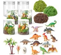 AmazingSpark 12 Set Dinosaur Habitat Terrarium Kit with Figurines, Artificial Moss, Dinosaur Eggs & Palm Tree Models, Mini Arts and Crafts Habitat Decor Accessories Science Kit for Party Supplies