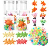 AmazingSpark 12 Set Terrarium Kit with Plastic Fish Bowl Floating Fake Goldfish Aquarium Plant Glow in the Dark Rock Starfish Mini Fish Tank Decoration Accessories for Party Supplies