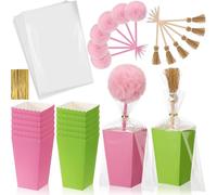 AmazingSpark 12 Sets Witch Party Favors, Including 6 Witch Broom Ballpoint Pens, 6 Pink Pom Pom Pens, 12 Pink and Green Gift Boxes, and 50 Plastic Bags for Princess Birthday Movie Party Decor Supplies