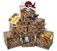 AmazingSpark 14 Pcs Pirate Party Decorations Include 6 Wood Grain Imitation Boxes 1 Fishing Net 7 Pirate Card Photo Booth Props for Halloween Birthday Ocean Adventure Nautical Party Supplies