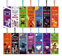 AmazingSpark 140 Pcs Red Ribbon Week Drug Free Awareness Bookmarks Halloween Say Boo to Drugs Bookmarks Ghost Skeleton Vampire Witch Cards Bulk with Ribbons for Public Charity Event Party Supplies