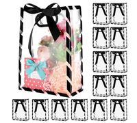 AmazingSpark 15 Pack Clear Plastic Gift Bags Black Stripes PP Gift Wrap Tote Bags with Ribbon for Wedding Bridal Shower Baby Shower Birthday Party Business 7 x 10 x 3.15 Inch (Black Stripes)