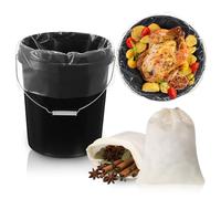 AmazingSpark 15 Pcs Turkey Bags Set Includes 10 Gallon Bucket Liner and 5 Turkey Stuffing Bags 27.5 x 20 Inch Brining Container Cotton Mesh Bag for Thanksgiving Food Storage Chicken Beef Making