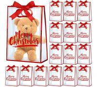 AmazingSpark 16 Pcs Christmas Clear Plastic Gift Bag with Die Cut Handles Xmas Reusable PP Bag with Ribbon for Christmas Party Supplies, 10.2 x 7.1 x 3.15 Inch