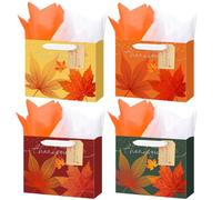 AmazingSpark 16 Pcs Christmas Gift Bags with Tissue Paper and Handle Neutral Nutcracker Christmas Holiday Paper Gift Bag with Tag for Party Favor Wrap 4 Style, 10 x 8 x 4 Inch (Thanksgiving)