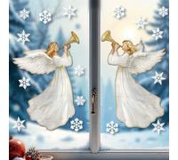 AmazingSpark 19.7 Inch Christmas Window Clings Decorations 2 Sheets Extra Large Angel Window Clings with Snowflakes Vintage Rustic Xmas Stickers for Home Office School Winter Holiday Decor(Elegant)