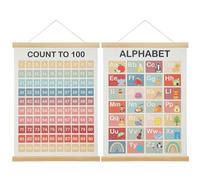 AmazingSpark 2 Pcs Boho Numbers Alphabet Poster Hanger Frame Vintage Educational Learning Abc Poster Classroom Decor Count to 100 Wall Art Decor for Toddlers Room Nursery Playroom, 12 x 16 Inch