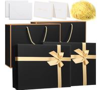 AmazingSpark 2 Sets Gift Box 11.4x8.6x4.1 Inches, Large Black Gift Boxes for Presents with Gift Bag, Ribbons, Card, Shredded Paper Filler, for Wedding, Birthdays, Mother's Day Gift Packaging