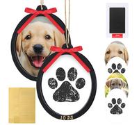 AmazingSpark 2 Sets Inkless Paw Print Kit for Dog Pet Cat Ink Pad Paw Print Impression Kit Large Area Keepsake Frame for 1-2 Pets Double Sided Christmas Xms Holiday Family Keepsake Ornament