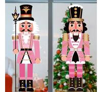 AmazingSpark 2 Sheets Christmas Pink Nutcracker Window Clings Decorations Extra Large 3D-effect Pink Nutcracker Soldiers Christmas Window Cling Vintage Xmas Sticker for Home Office Holiday Party Decor