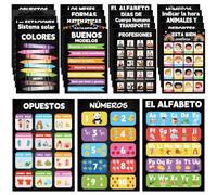 AmazingSpark 20 Pcs Spanish Classroom Posters 16.5 x 11'' Learning Spanish Classroom Decorations for Kids Abecedario Para Niños En Español Numbers Alphabet Colors Bilingual Educational (Chalkboard)