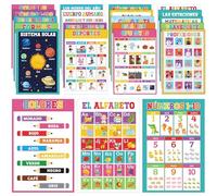 AmazingSpark 20 Pcs Spanish Classroom Posters 16.5 x 11'' Learning Spanish Classroom Decorations for Kids Abecedario para Niños En Español Numbers Alphabet Colors Bilingual Educational (Colorful)