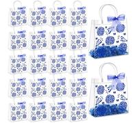 AmazingSpark 20 Set Cheer Clear PVC Gift Bags with Handles, Reusable Party Favor Bags with Raffia Ribbon Transparent Plastic Gift Bag for Cheer Team Cheerleader Cheerleading Competition(Blue)
