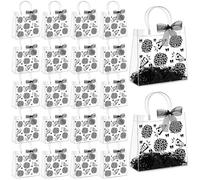 AmazingSpark 20 Set Cheer Clear PVC Gift Bags with Handles Reusable Party Favor Bags with Raffia Ribbon Plastic Gift Bag for Cheer Team Cheerleader (Black)
