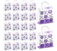 AmazingSpark 20 Set Cheer Clear PVC Gift Bags with Handles Reusable Party Favor Bags with Raffia Ribbon Plastic Gift Bag for Cheer Team Cheerleader (Purple)
