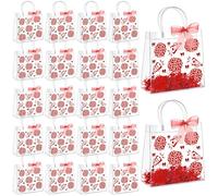 AmazingSpark 20 Set Cheer Clear PVC Gift Bags with Handles, Reusable Party Favor Bags with Raffia Ribbon Transparent Plastic Gift Bag for Cheer Team Cheerleader Cheerleading Competition(Red)