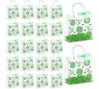 AmazingSpark 20 Set Cheer Clear PVC Gift Bags with Handles Reusable Party Favor Bags with Raffia Ribbon Plastic Gift Bag for Cheer Team Cheerleader (Green)