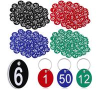 AmazingSpark 200 Pcs Plastic Number Tags 1-50 Engraved Key Tags Rings with Labels Identifiers for Dormitory Hotel Outdoor House Lockers Black Red Blue Green