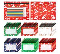 AmazingSpark 24 Pack Christmas Pencil Pouch for 3 Ring Binder Bulk 9.8 x 7.3 Inch Clear Window Binder Pen Pencil Case Bag with Zipper Assorted Color for Gift Office Christmas Party Supplies