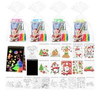AmazingSpark 24 Pack Christmas Scratch Crafts Set Christmas Mini Coloring Book for Kid Xmas Scratch Drawing Coloring Notebook Bulk with Wooden Drawing Sticks for School Classroom Activity Birthday