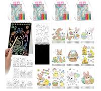 AmazingSpark 24 Pack Easter Scratch Crafts Set Easter Mini Coloring Book for Kid Scratch Drawing Coloring Notebook Bulk with Wooden Drawing Sticks for School Classroom Activity Birthday