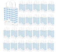 AmazingSpark 24 Pcs Blue Gingham Party Favor Gift Bags Birthday Supplies Kraft Paper Gift Bags with Handles Goodie Treat for Kids Birthday Story Party Decorations