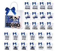 AmazingSpark 24 Pcs Cheer Clear Treat Bags Bulk with Handles and Bow for Cheer Team Cheerleader Gift Bag Cheerleaders Party Supplies(Blue)