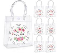 AmazingSpark 24 Pcs Christian Clear Gift Bags Bulk Inspirational Gifts for Women Pink Floral Religious Goodie Bags with Handles Mother's Day Gifts for Church Bible Birthday Party